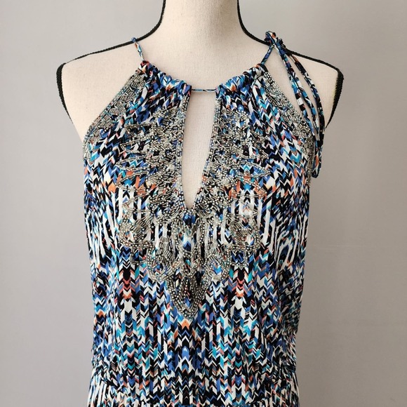 PARKER Madera Paint Beaded Halter Dress Size Small‎ - Picture 4 of 12